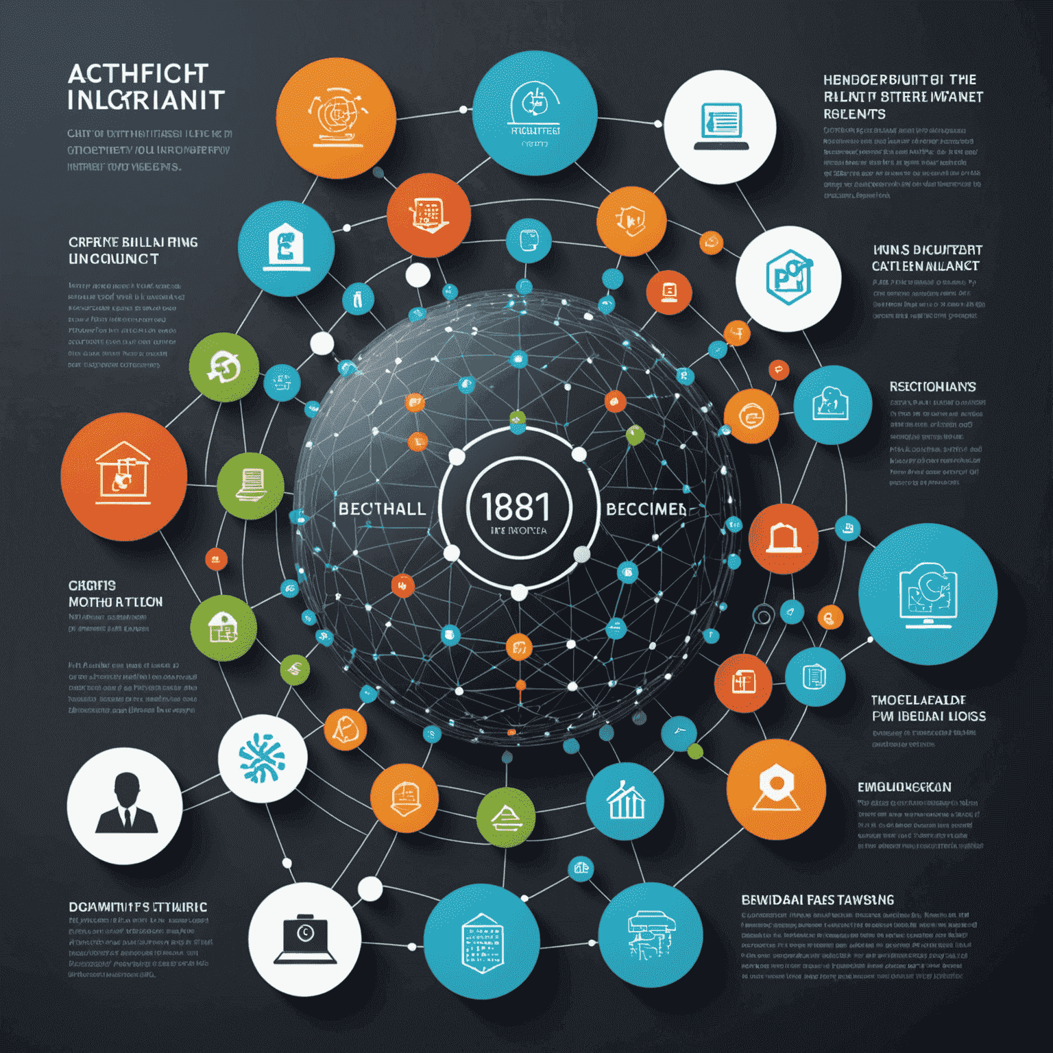 Infografika pokazująca aktualne trendy w branży IT, takie jak sztuczna inteligencja, blockchain i Internet rzeczy