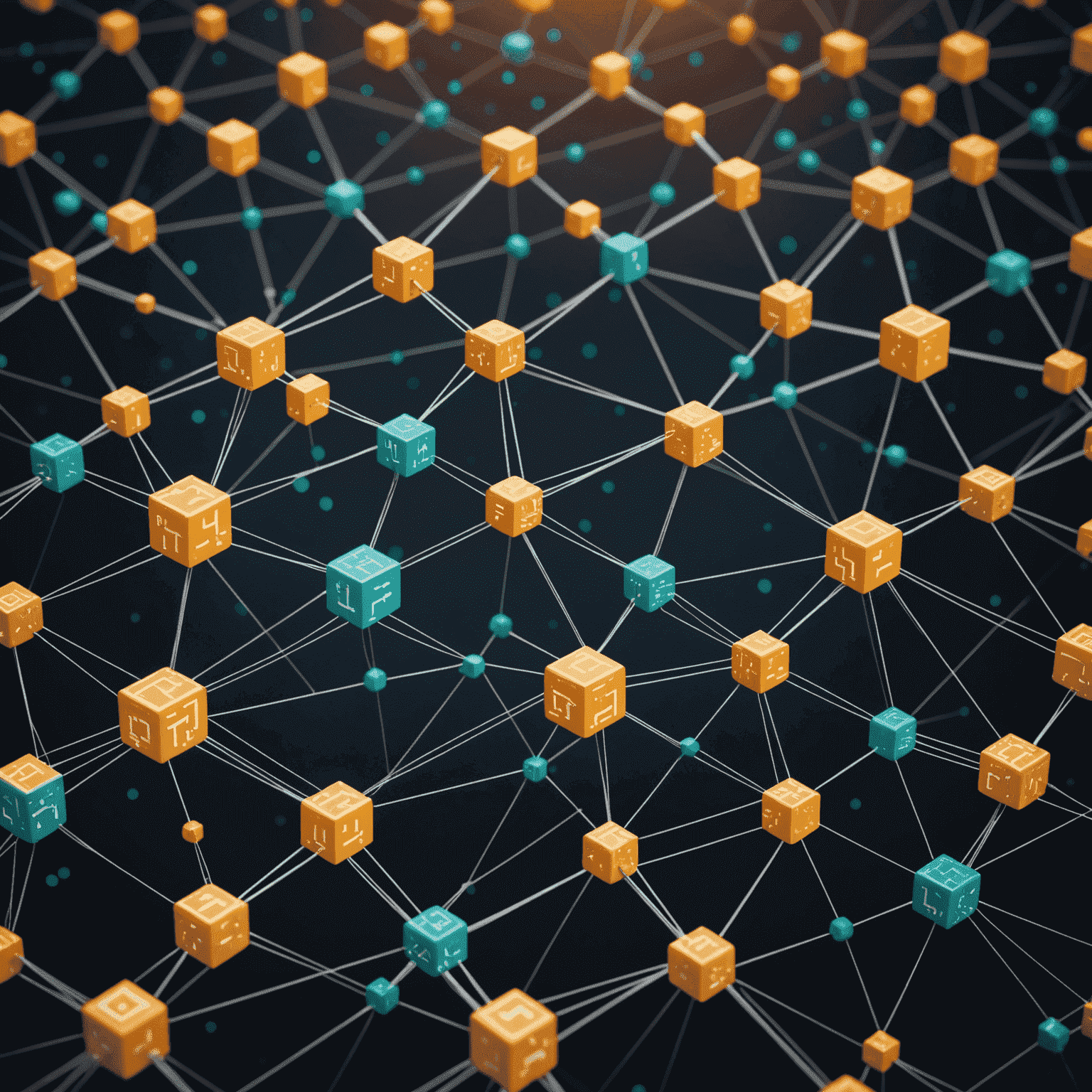 Abstrakcyjna wizualizacja sieci blockchain z połączonymi blokami danych